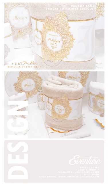 Trusou de botez in stil boho realizat in nuante de gold si alb, Boho 2